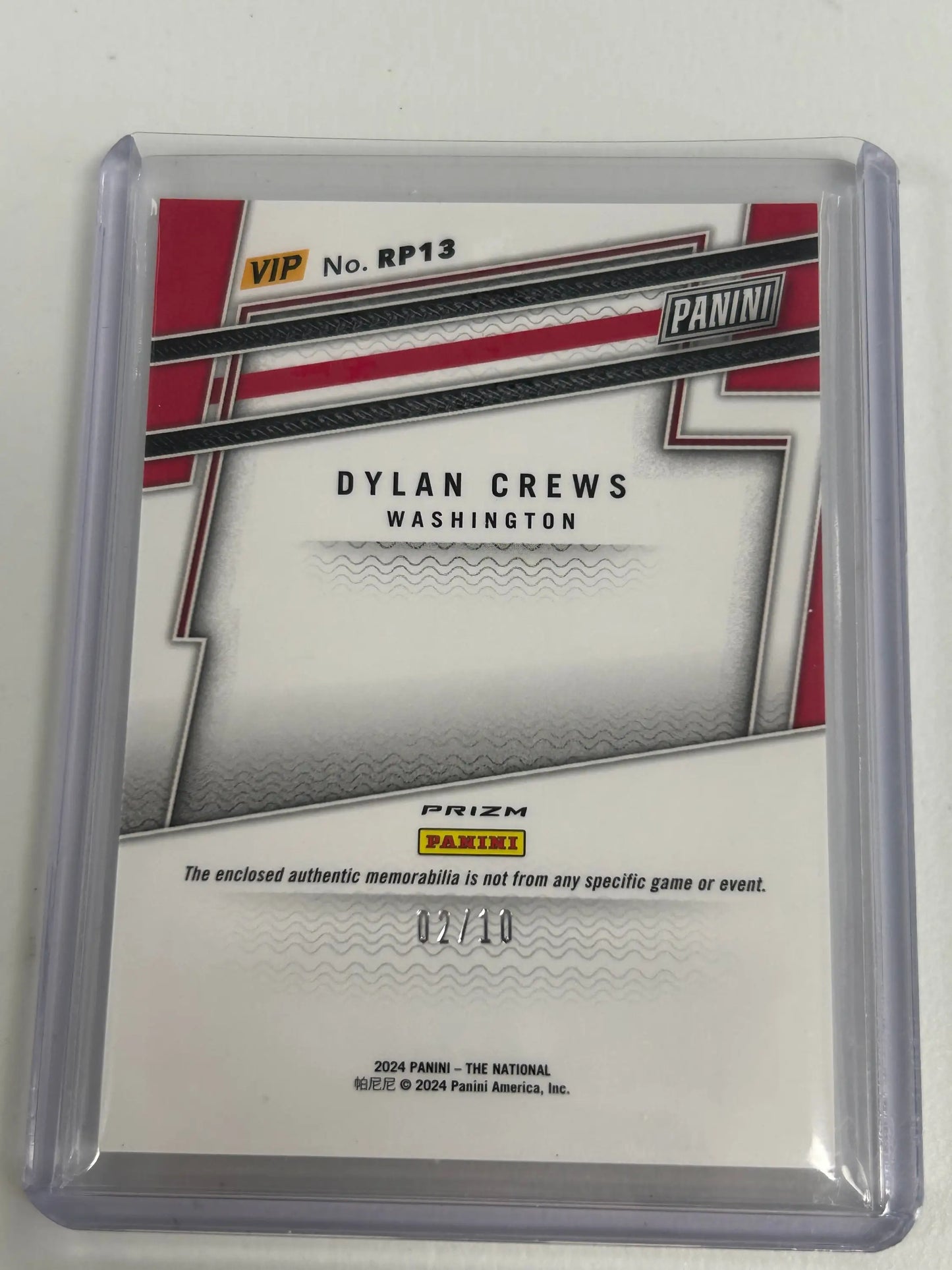 Dylan Crews 2024 Panini National VIP Gold Patch Auto #2/10 - Baseball Card Single