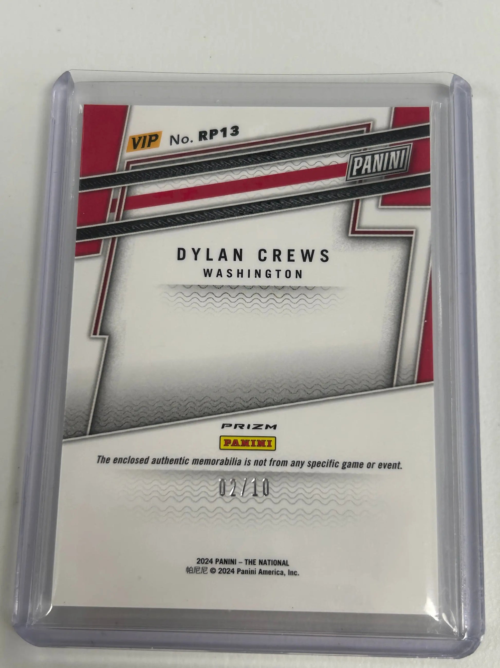 Dylan Crews 2024 Panini National VIP Gold Patch Auto #2/10 - Baseball Card Single