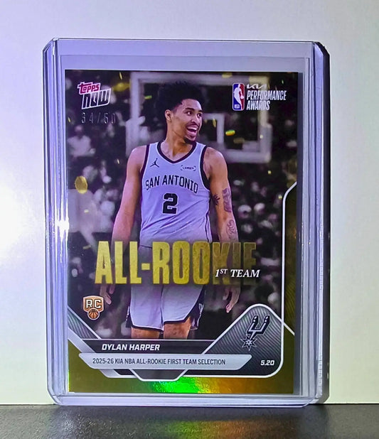 Dylan Harper Rookie 2025-26 Topps Now NBA All-Rookie 1st Team 34/50 Gold Spurs - Basketball Card Single
