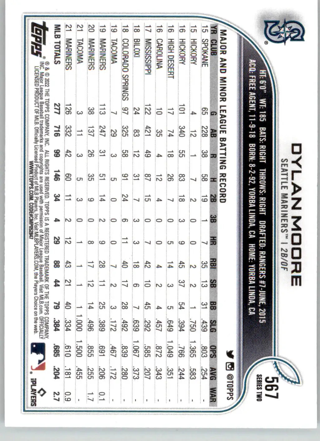 Dylan Moore - 2022 Topps - #567 - Baseball - Baseball Card Single