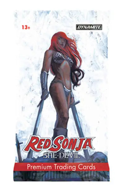 Red Sonja She-Devil Deluxe Ultra-Premium Trading Card Pack Mini-Box featuring warrior character