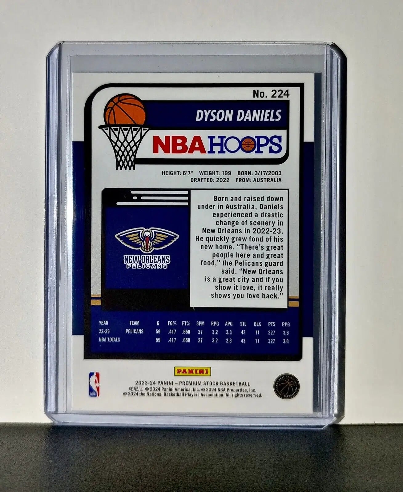 Dyson Daniels 2023-24 Panini Premium Stock NBA Hoops #224 Card Pelicans - Basketball Card Single