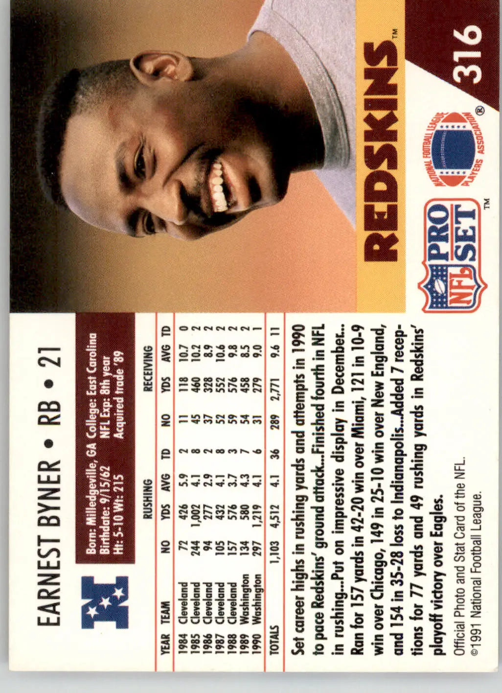 Earnest Byner - 1991 Pro Set - #316 - Football