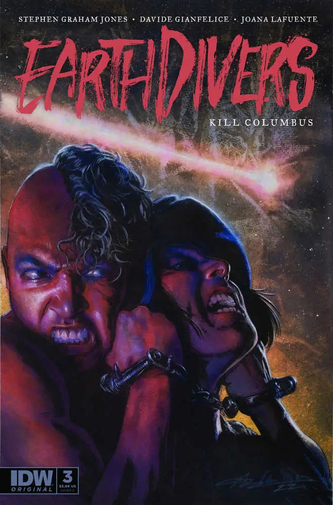 Comic book cover for Earthdivers #3 with bold red and blue lighting effects