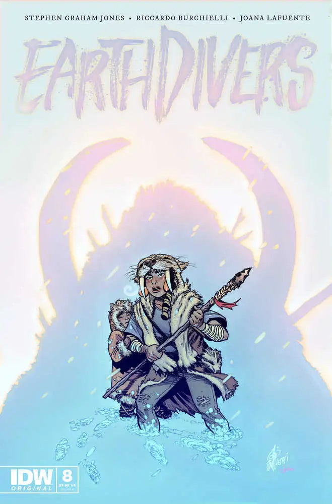 Earth Divers #8 Variant B cover art featuring a figure in winter gear with a feather