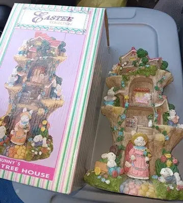 Easter Spring Vintage Rabbit Family Tree House by World Bazaars in Box Pre-Owned - Collectibles