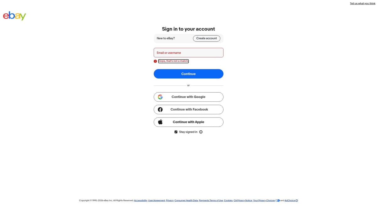 Ebay login for Julio Rodriguez rookie card buys with blue continue button