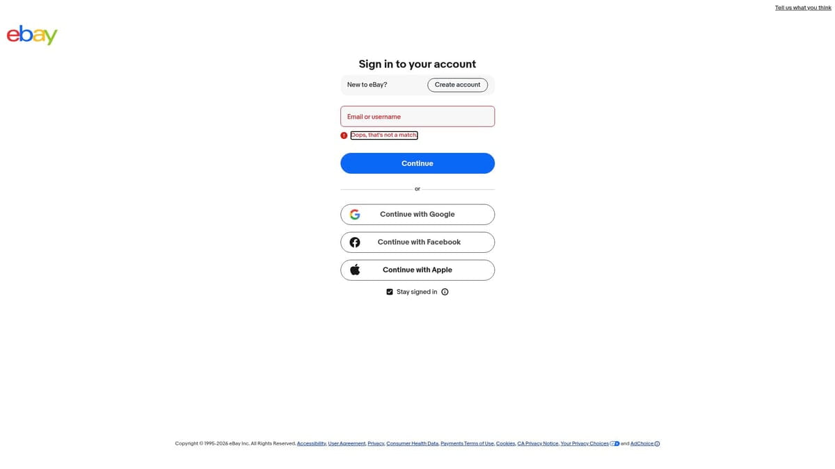 eBay login screen for Topps Chrome cards collectors