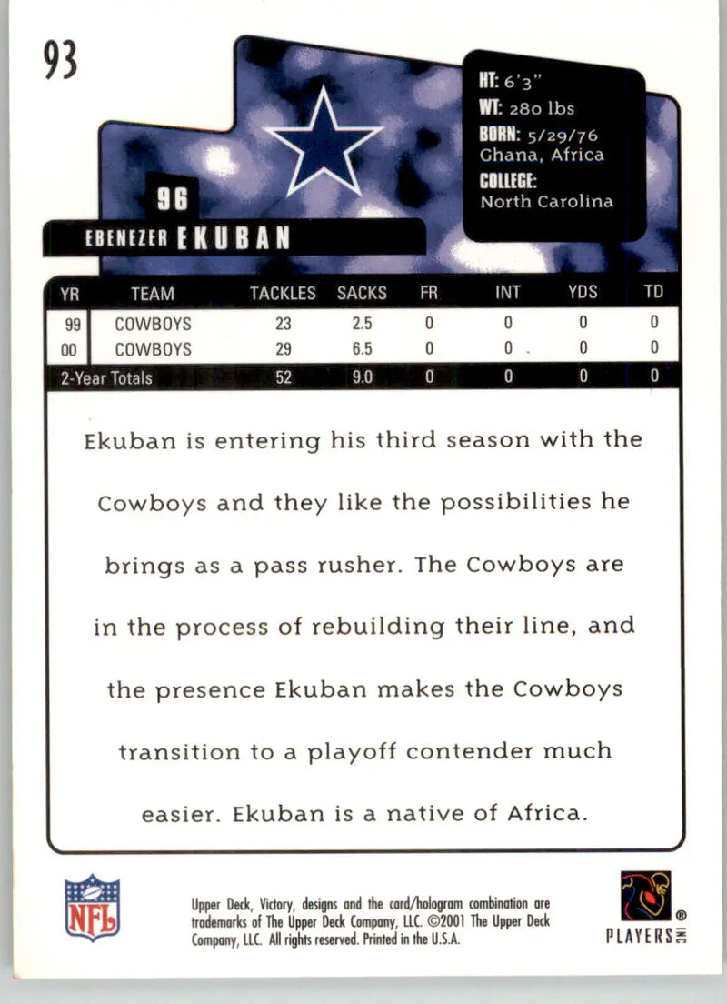 Ebenezer Ekuban - 2001 Upper Deck Victory - #93 - Football - Football Card Single