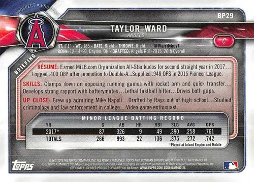 2018 Bowman Prospects #BP29 Taylor Ward NM-MT Angels ID:11167 - Baseball Card Single