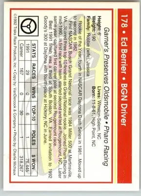 Ed Berrier - 1992 Traks - #178 - Racing - Racing Card Single