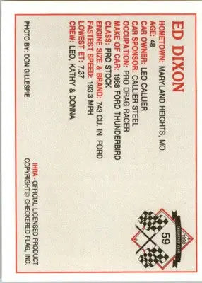 Ed Dixon - 1990 Checkered Flag IHRA - #59 - Racing - Racing Card Single