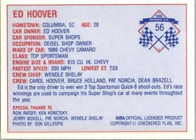 Ed Hoover - 1989 Checkered Flag IHRA - #56 - Racing - Racing Card Single