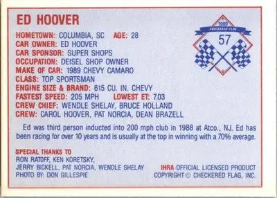 Ed Hoover - 1989 Checkered Flag IHRA - #57 - Racing - Racing Card Single