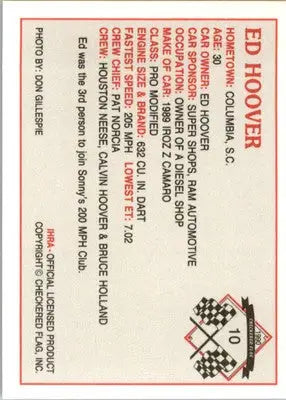Ed Hoover - 1990 Checkered Flag IHRA - #10 - Racing - Racing Card Single