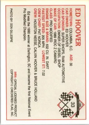 Ed Hoover - 1990 Checkered Flag IHRA - #33 - Racing - Racing Card Single