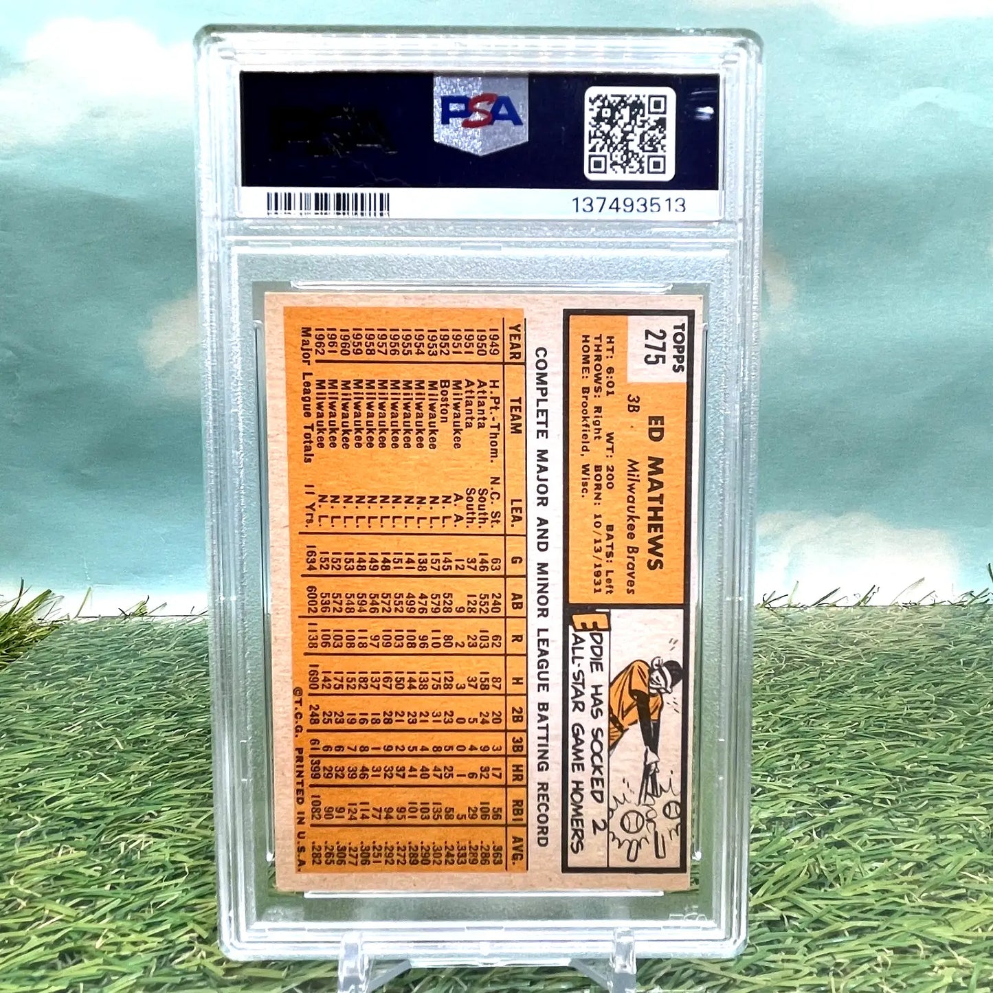 Ed Mathews 1963 Topps Baseball Card #275 PSA 5(MK) EX Milwaukee Braves