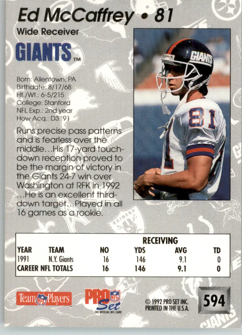 Ed McCaffrey - 1992 Pro Set - #594 - Football - Football Card Single
