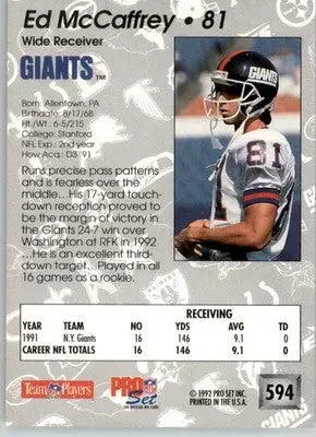 Ed McCaffrey - 1992 Pro Set - #594 - Football - Football Card Single