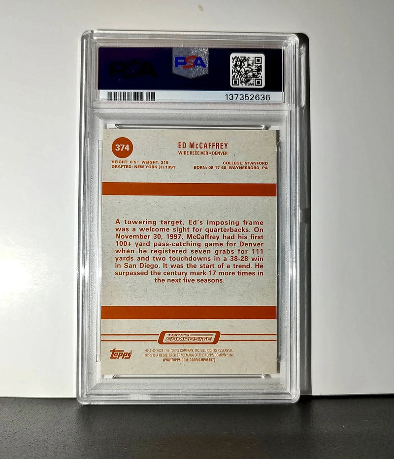 Ed McCaffrey 2023 Topps #374 22/25 Heritage Orange Rainbow Foilboard PSA 10 Gem