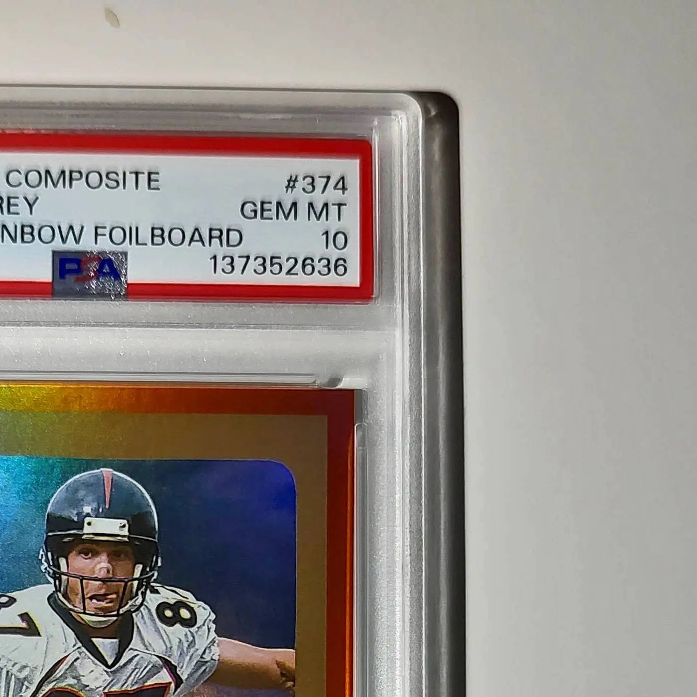 Ed McCaffrey 2023 Topps #374 22/25 Heritage Orange Rainbow Foilboard PSA 10 Gem