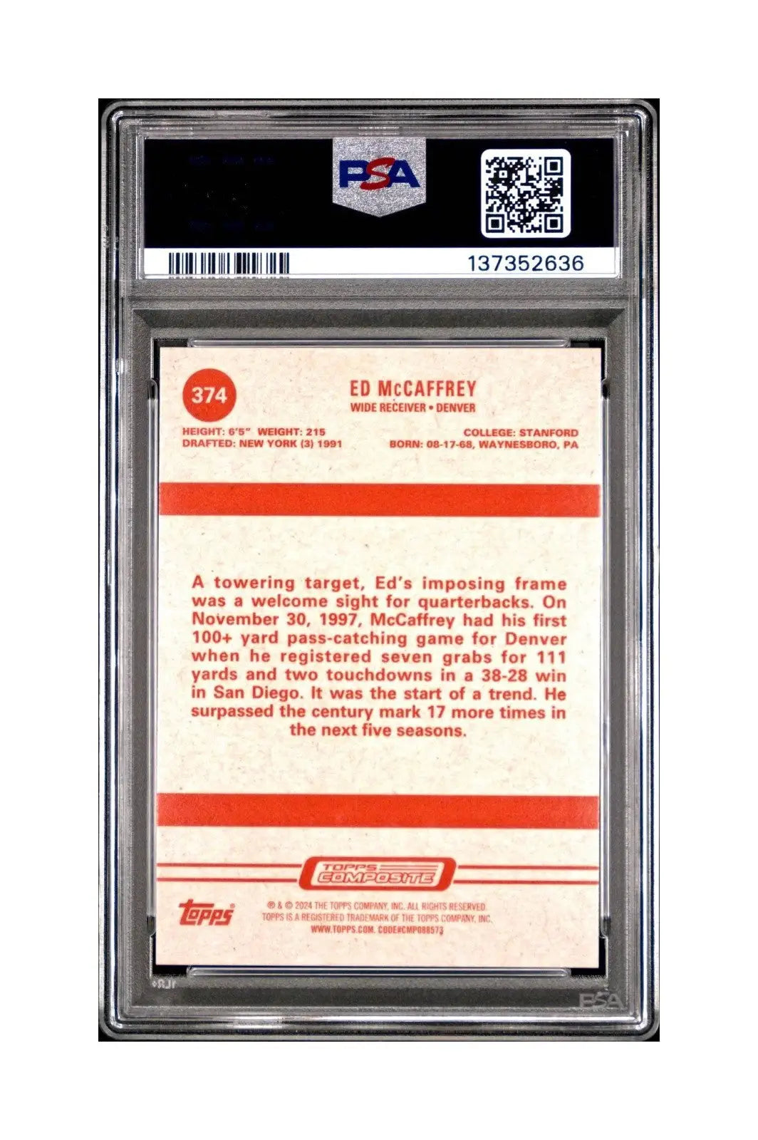 Ed McCaffrey 2023 Topps #374 22/25 Heritage Orange Rainbow Foilboard PSA 10 Gem