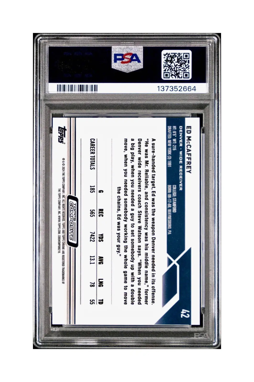 Ed McCaffrey 2023 Topps Chrome 159/199 #42 Aqua Refractors PSA 10 Gem Mint - Football Card Single