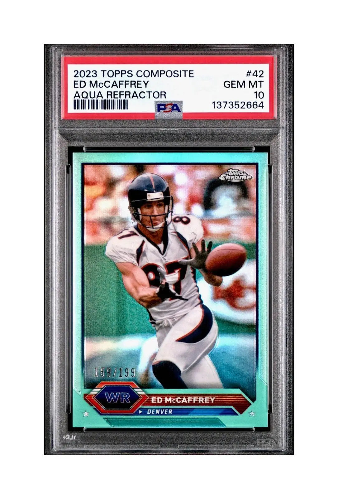 Ed McCaffrey 2023 Topps Chrome 159/199 #42 Aqua Refractors PSA 10 Gem Mint - Football Card Single