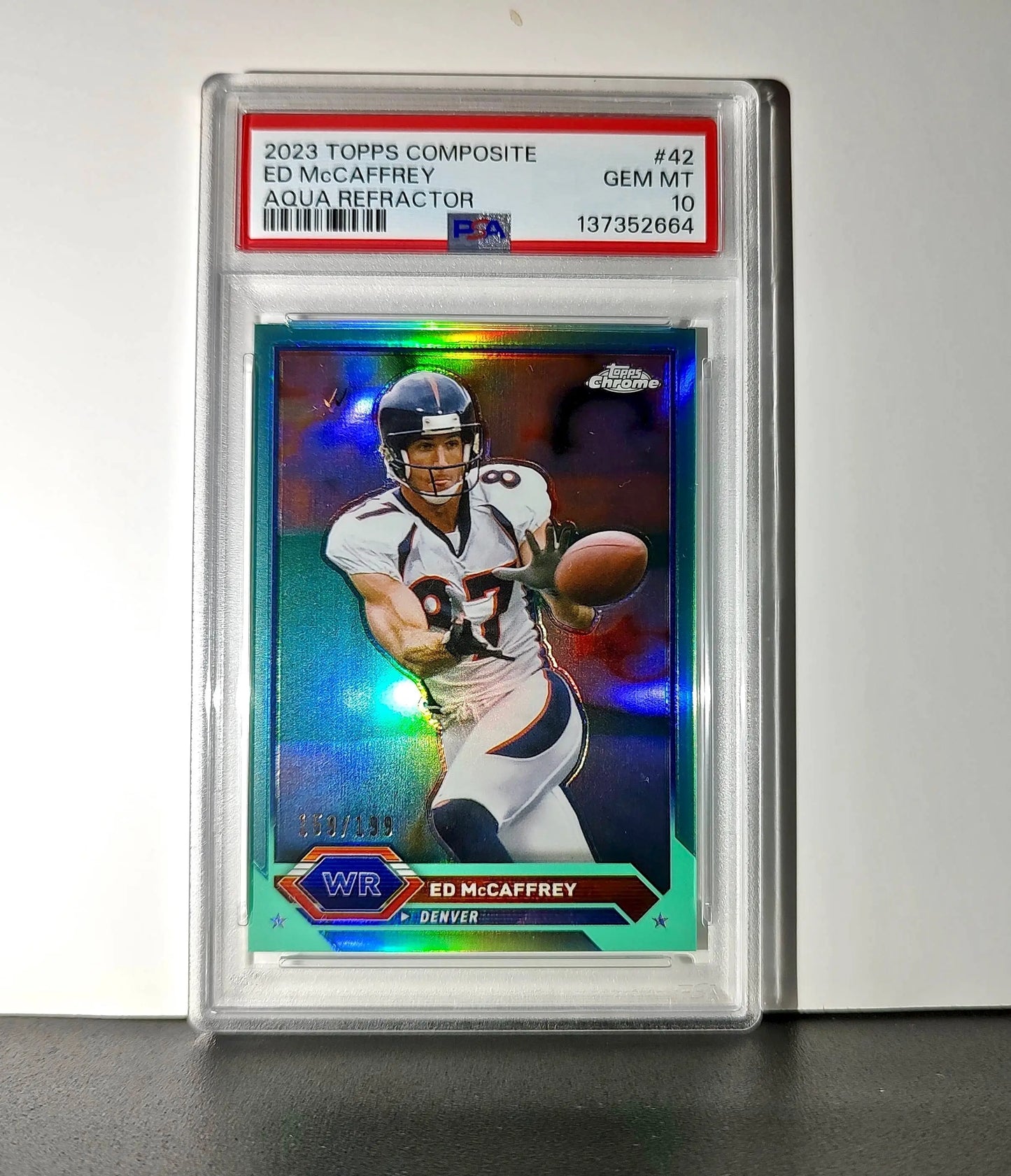 Ed McCaffrey 2023 Topps Chrome 159/199 #42 Aqua Refractors PSA 10 Gem Mint - Football Card Single