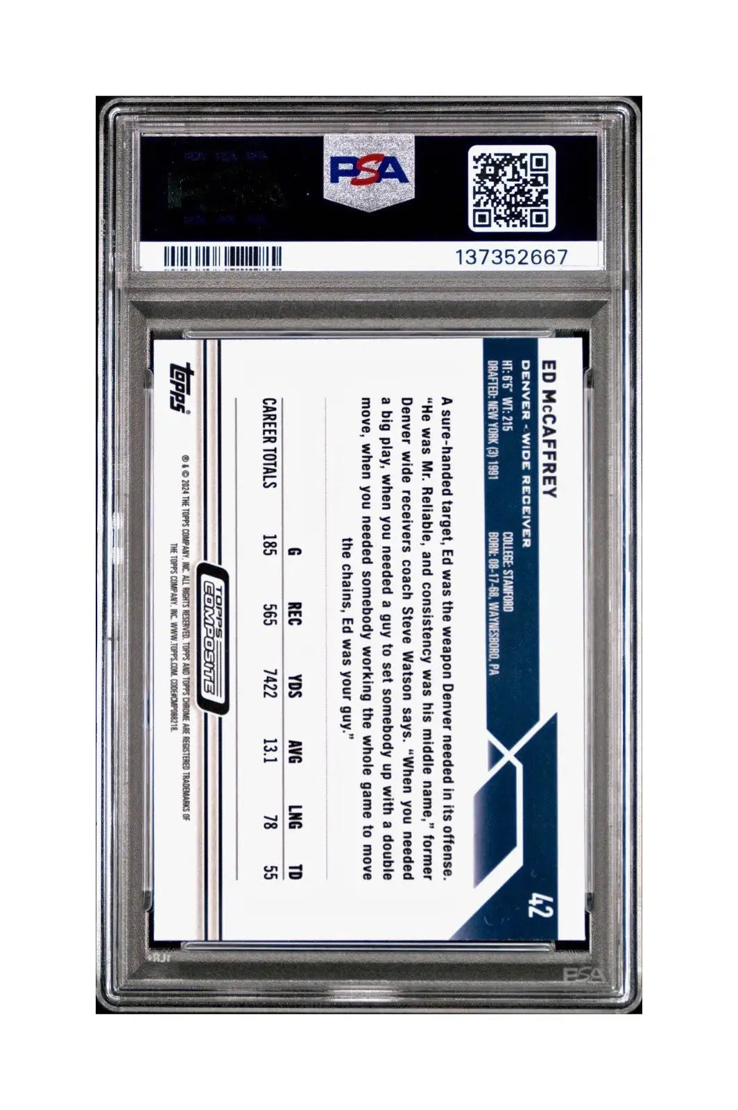 Ed McCaffrey 2023 Topps Chrome #42 Sepia Refractors PSA 9 Mint