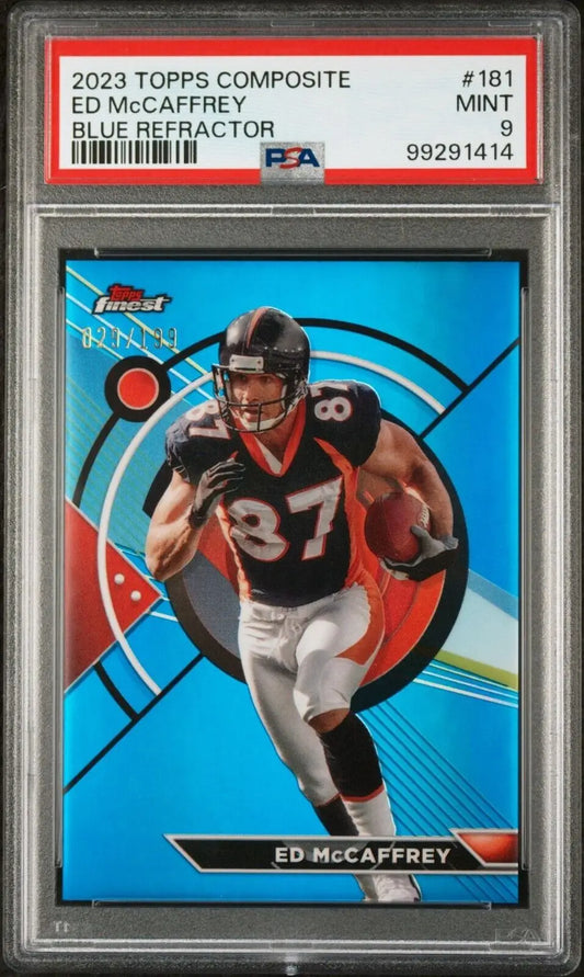 Ed McCaffrey 2023 Topps Finest NFL #181 Blue Refractor 029/199 Card PSA 9 Mint - Football Card Single