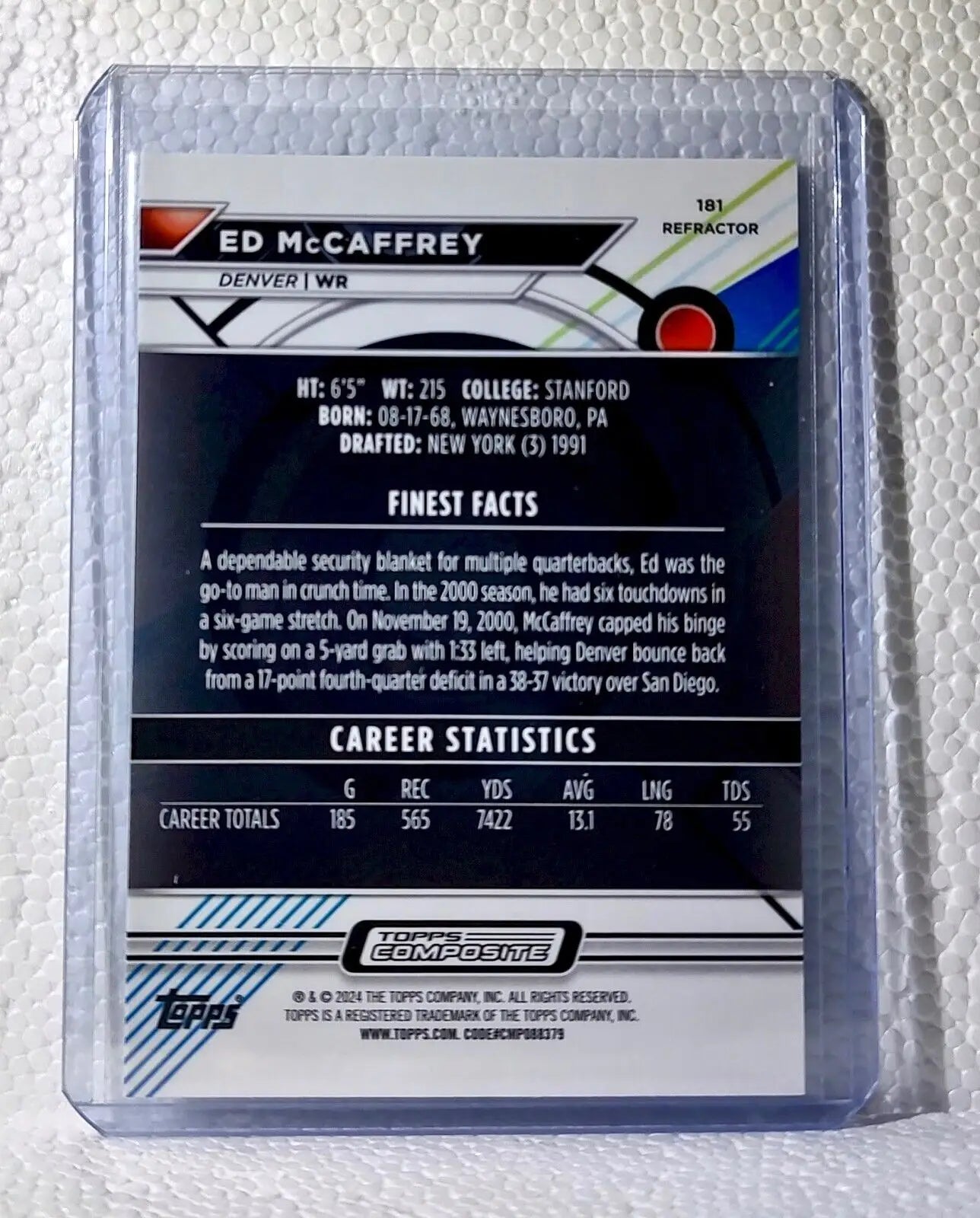 Ed McCaffrey 2023 Topps Finest Refractor NFL #181 Football Card Denver Broncos - Football Card Single