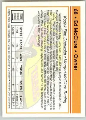 Ed McClure - 1992 Traks - #68 - Racing - Racing Card Single