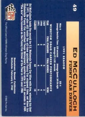 Ed McCulloch - 1992 Pro Set NHRA - #49 - Racing - Racing Card Single