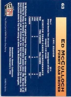 Ed McCulloch - 1992 Pro Set NHRA - #63 - Racing - Racing Card Single