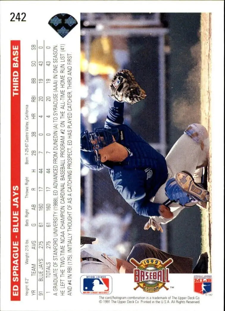 Ed Sprague 1992 Upper Deck MLB #242 Baseball Card Toronto Blue Jays - Baseball Card Single