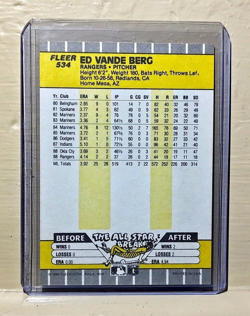 Ed Vande Berg 1989 Fleer MLB #534 Baseball Card Texas Rangers