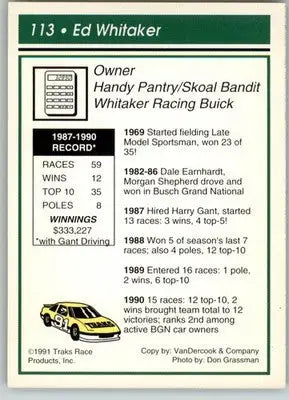 Ed Whitaker - 1991 Traks - #113 - RC Racing - Racing Card Single