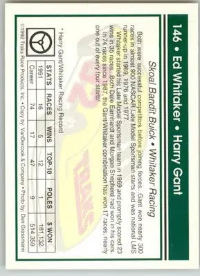 Ed Whitaker / Harry Gant UER - 1992 Traks - #146 - Racing - Racing Card Single