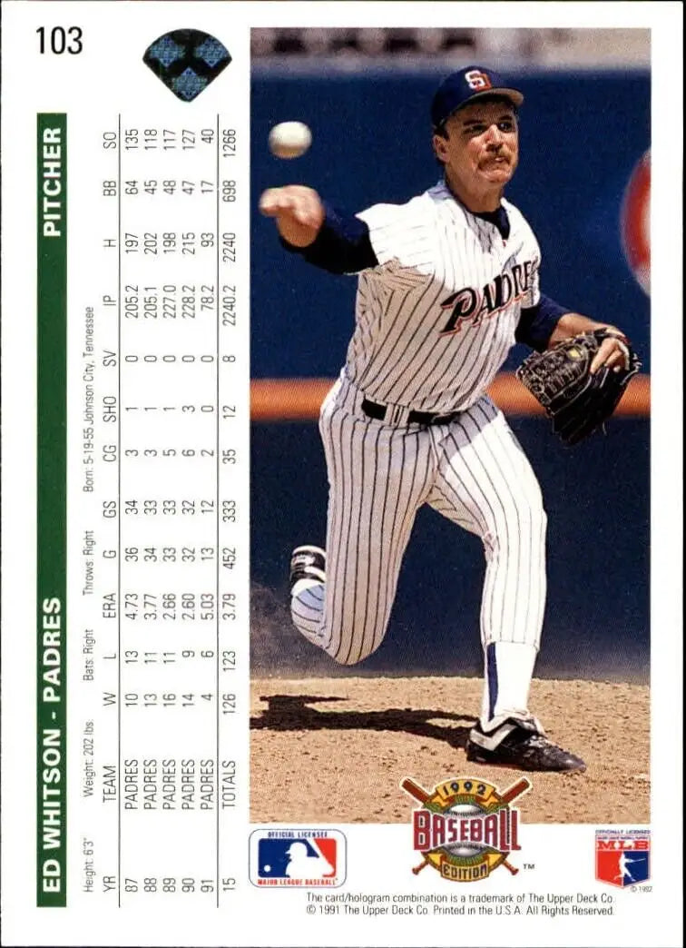 Ed Whitson 1992 Upper Deck MLB #103 Baseball Card San Diego Padres - Baseball Card Single
