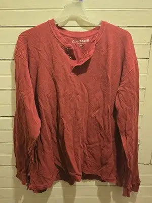 Eddie Bauer Henley Shirt Mens XL Waffle Thermal Long Sleeve Red Washed Casual - Apparel