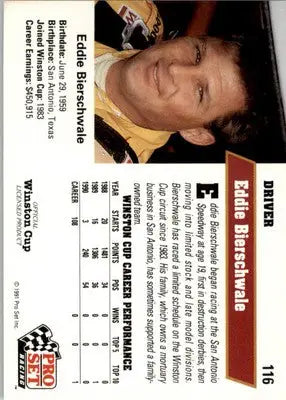 Eddie Bierschwale - 1991 Pro Set - #116 - Racing - Racing Card Single