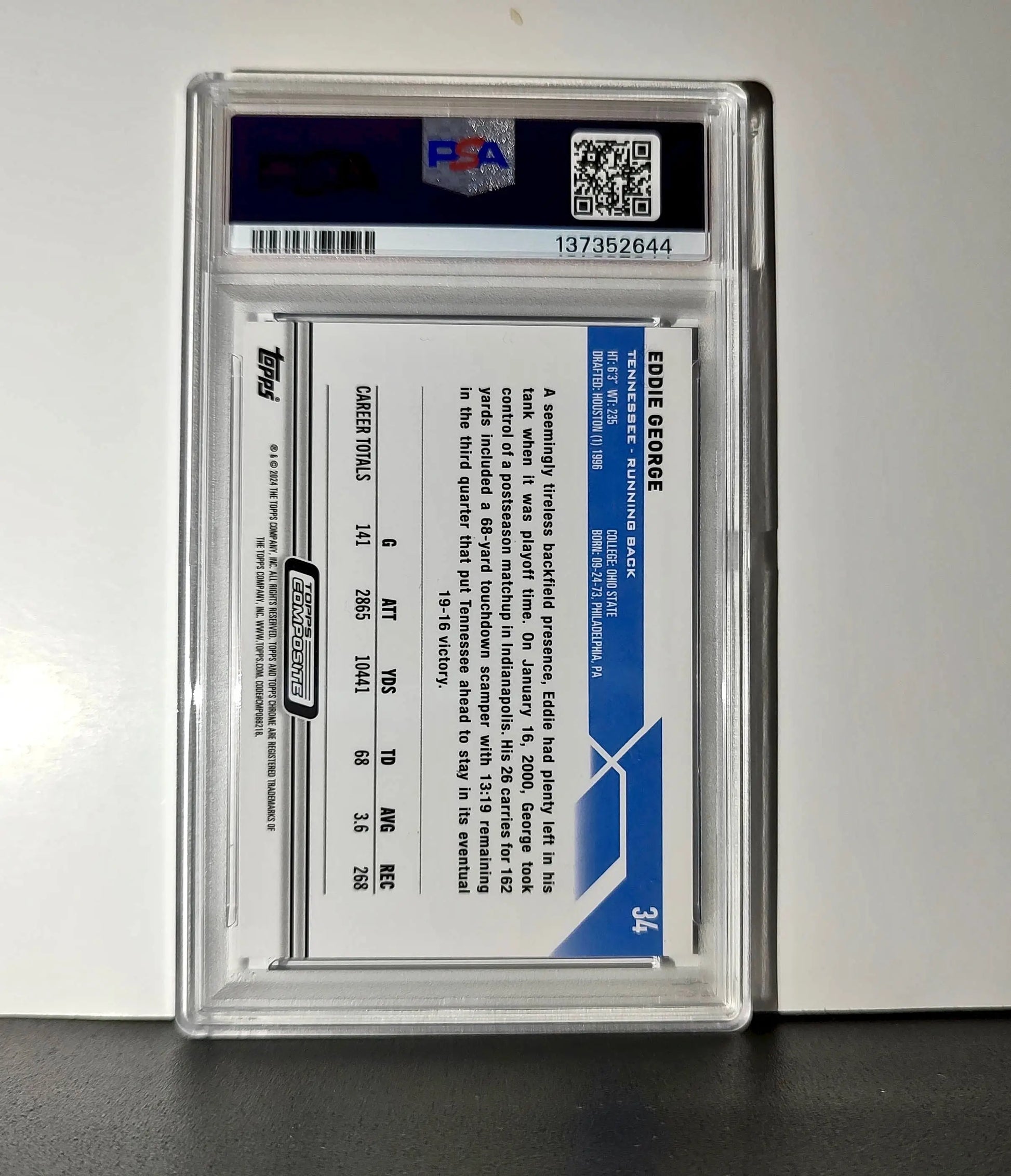 Eddie George 2023 Topps Chrome 012/250 #34 Purple Speckle Refractors PSA 9 Mint
