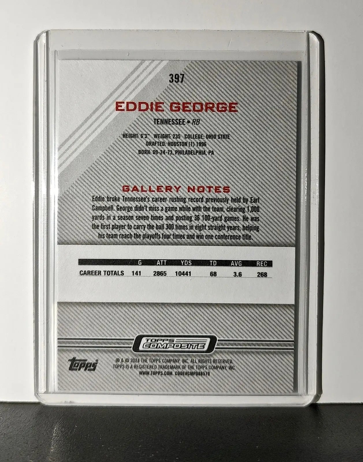 Eddie George 2023 Topps Gallery NFL #397 Card Tennessee Titans