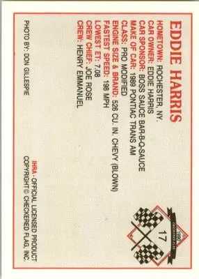 Eddie Harris - 1990 Checkered Flag IHRA - #17 - Racing - Racing Card Single