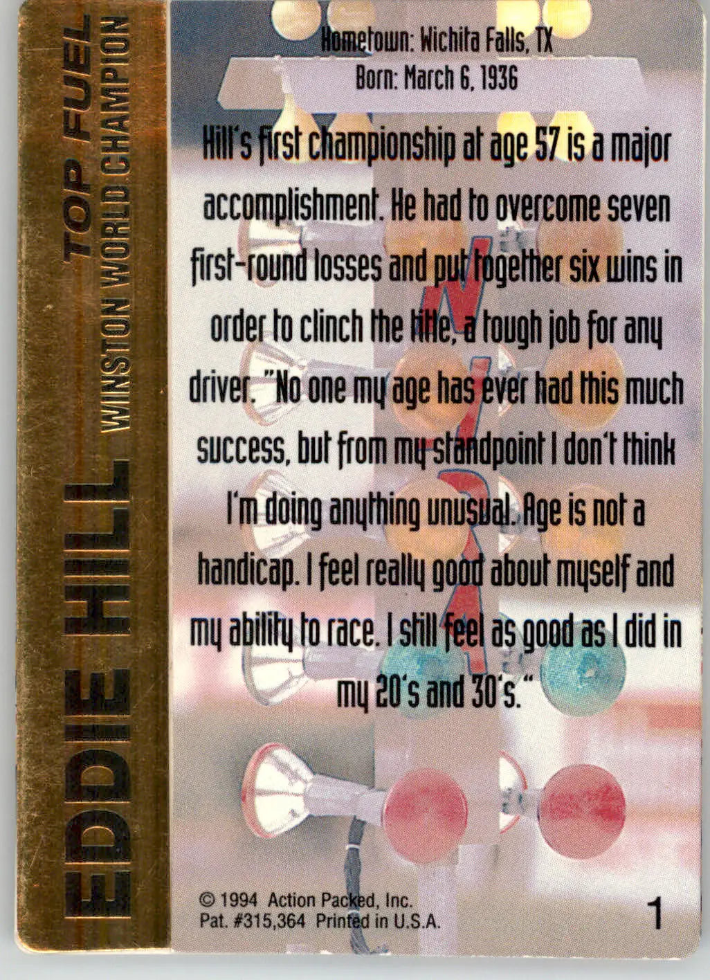 Eddie Hill - 1994 Action Packed NHRA - #1 - Racing