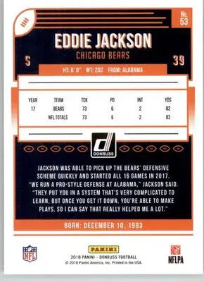 Eddie Jackson - 2018 Donruss - #53 - Football - Football Card Single