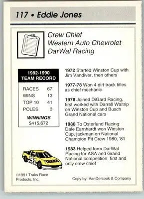 Eddie Jones - 1991 Traks - #117 - RC Racing - Racing Card Single