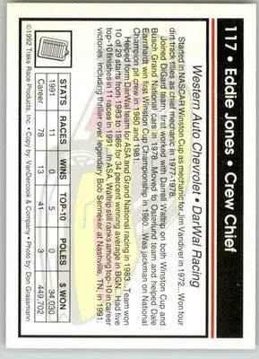 Eddie Jones - 1992 Traks - #117 - Racing - Racing Card Single