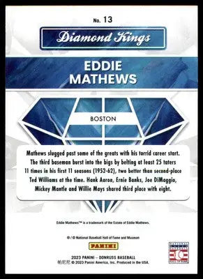 Eddie Mathews 2023 Donruss Diamond Kings #13 Boston Braves - Baseball Card Single